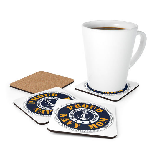 Proud Navy Mom Corkwood Coaster Set