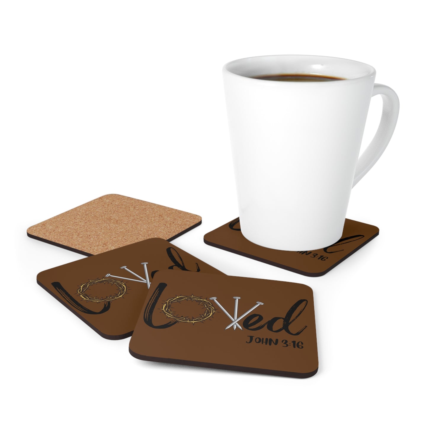 Loved John 3:16 Corkwood Coaster Set