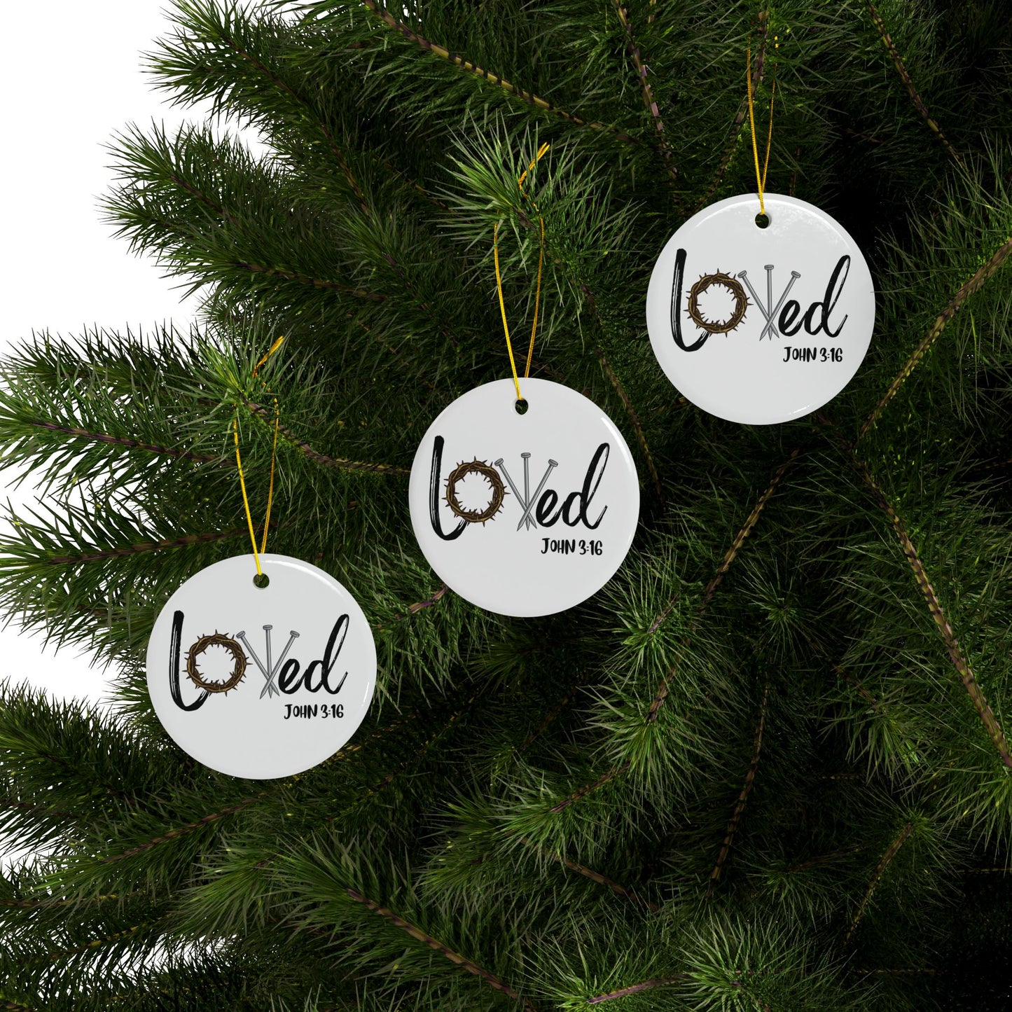 Loved John 3:16 Ceramic Ornaments, 2-Side Print, (1pc, 3pcs, 5pcs, 10pcs)