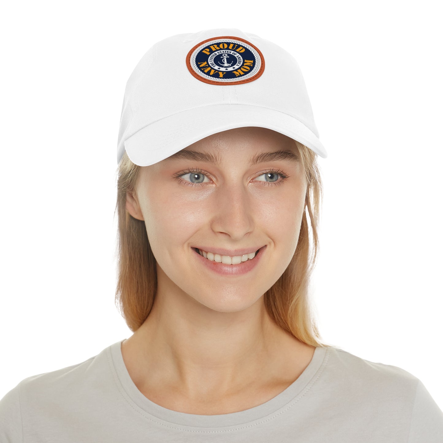 Proud Navy Mom Hat with Leather Patch (Round)