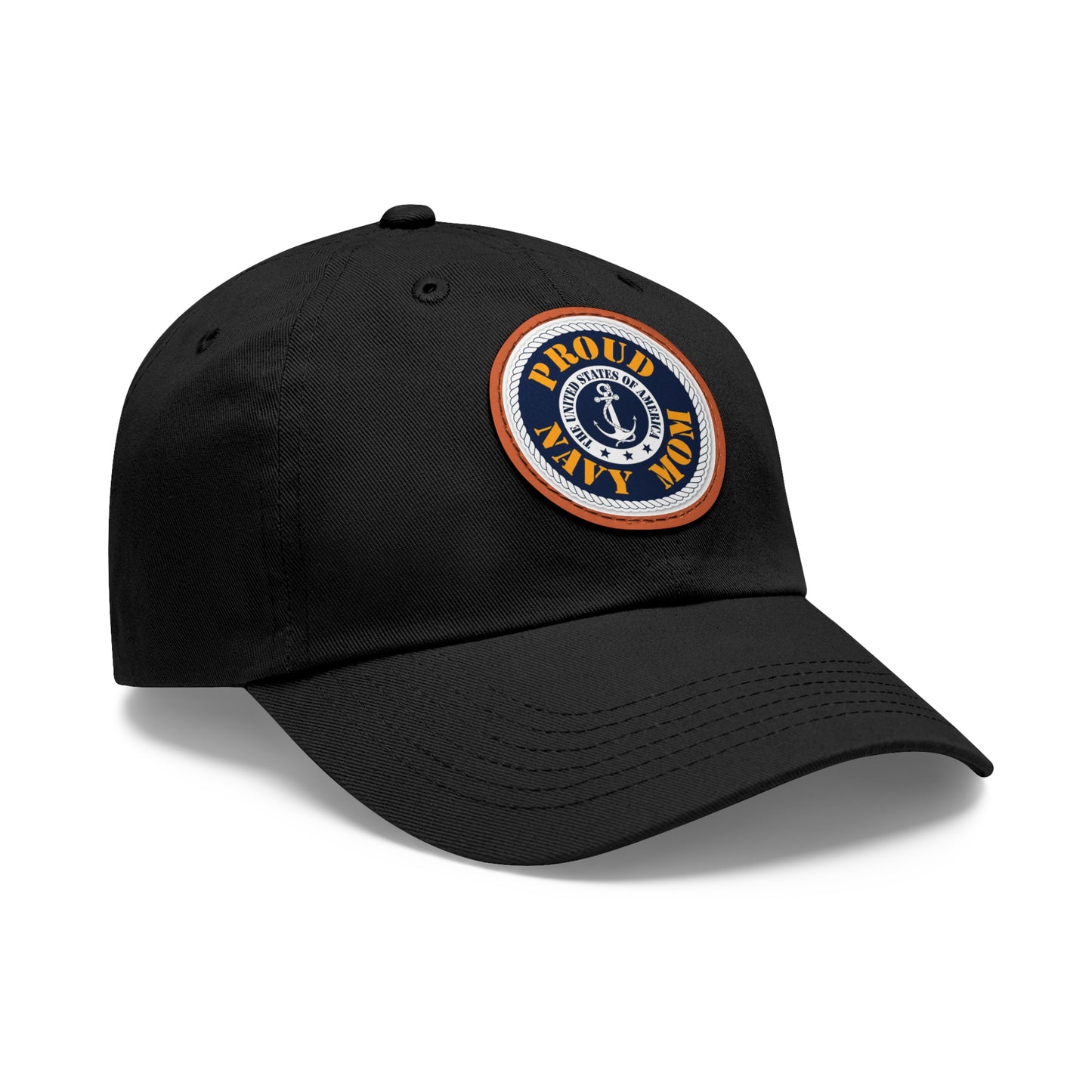 Proud Navy Mom Hat with Leather Patch (Round)