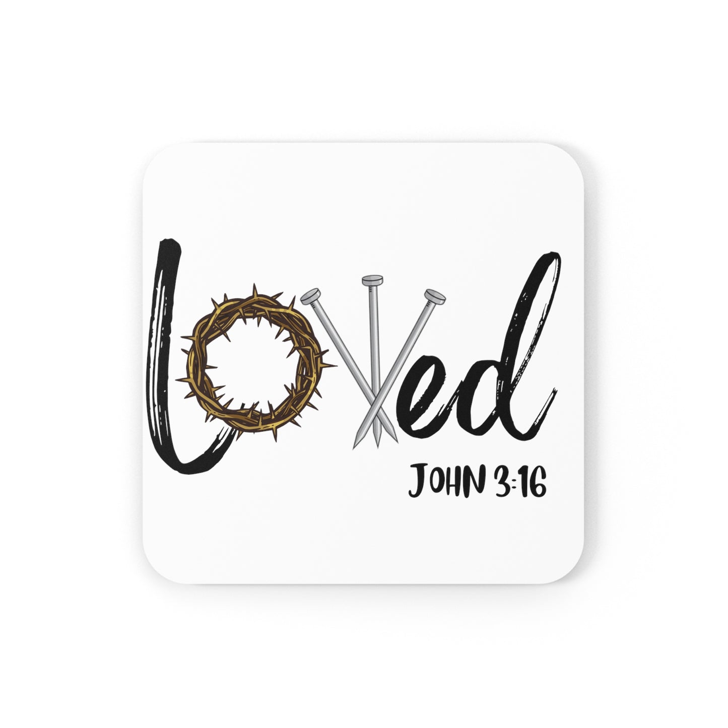 Loved John 3:16 Corkwood Coaster Set