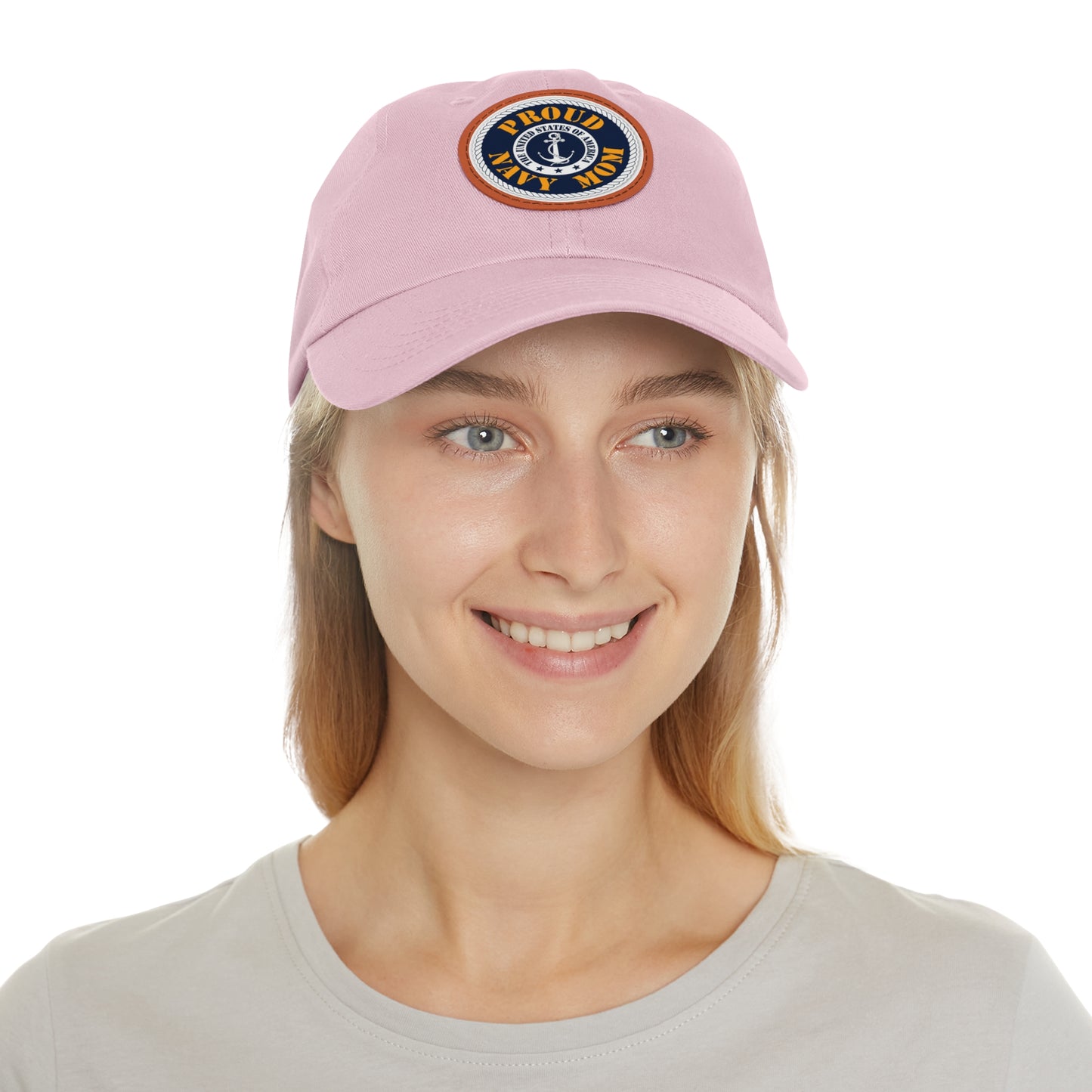 Proud Navy Mom Hat with Leather Patch (Round)