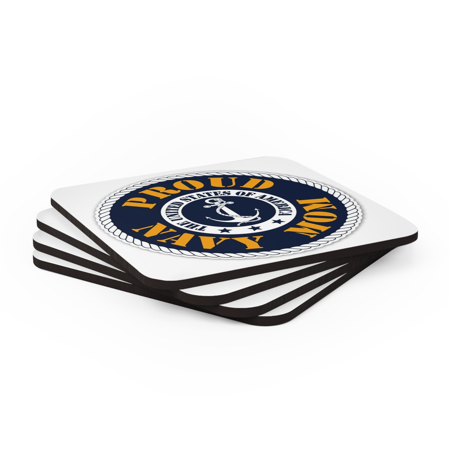 Proud Navy Mom Corkwood Coaster Set