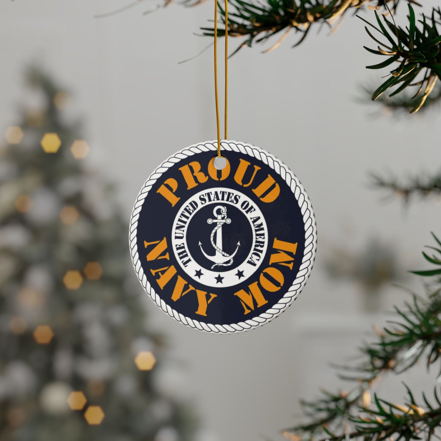 Proud Navy Mom Ceramic Ornaments, 2-Side Print, (1pc, 3pcs, 5pcs, 10pcs)