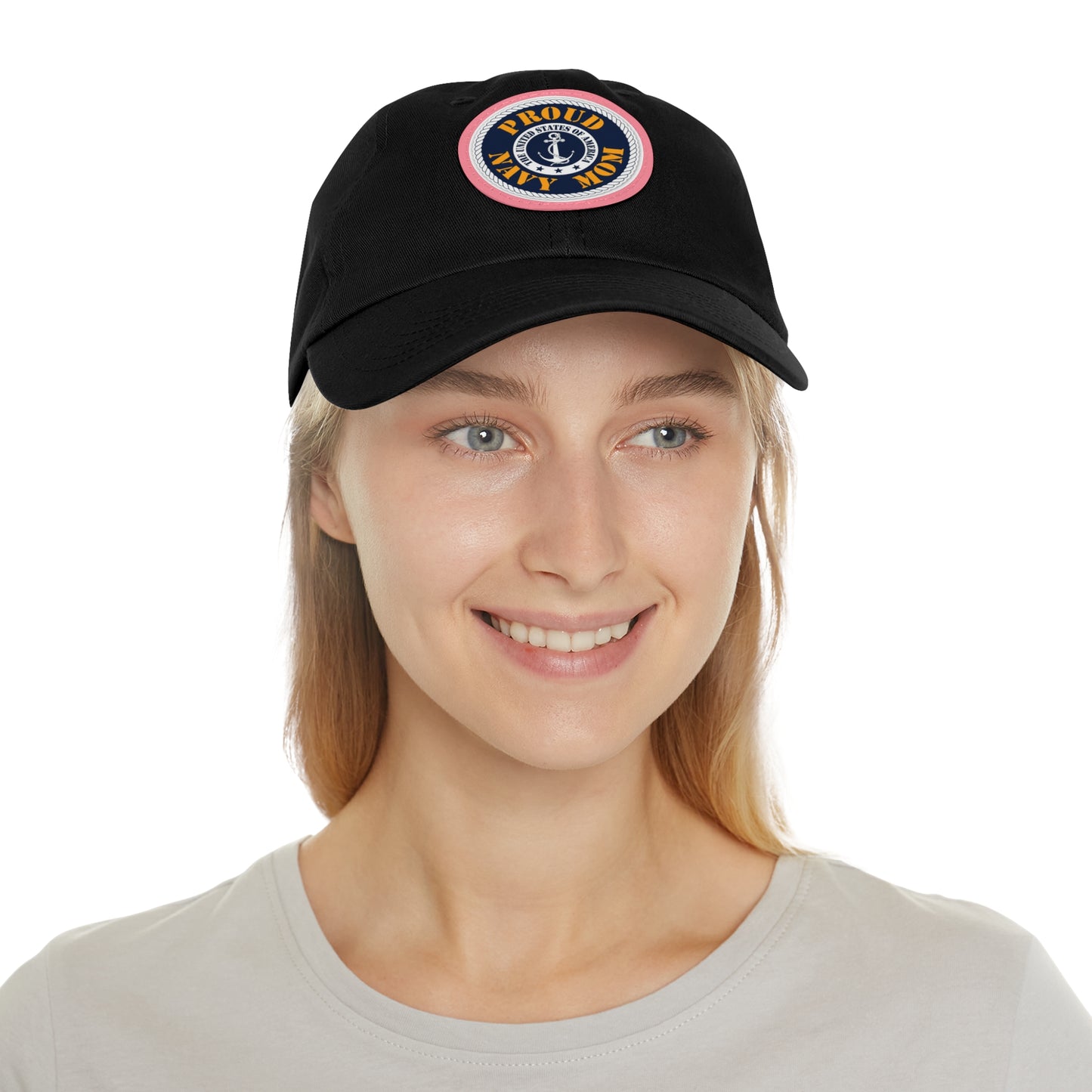 Proud Navy Mom Hat with Leather Patch (Round)