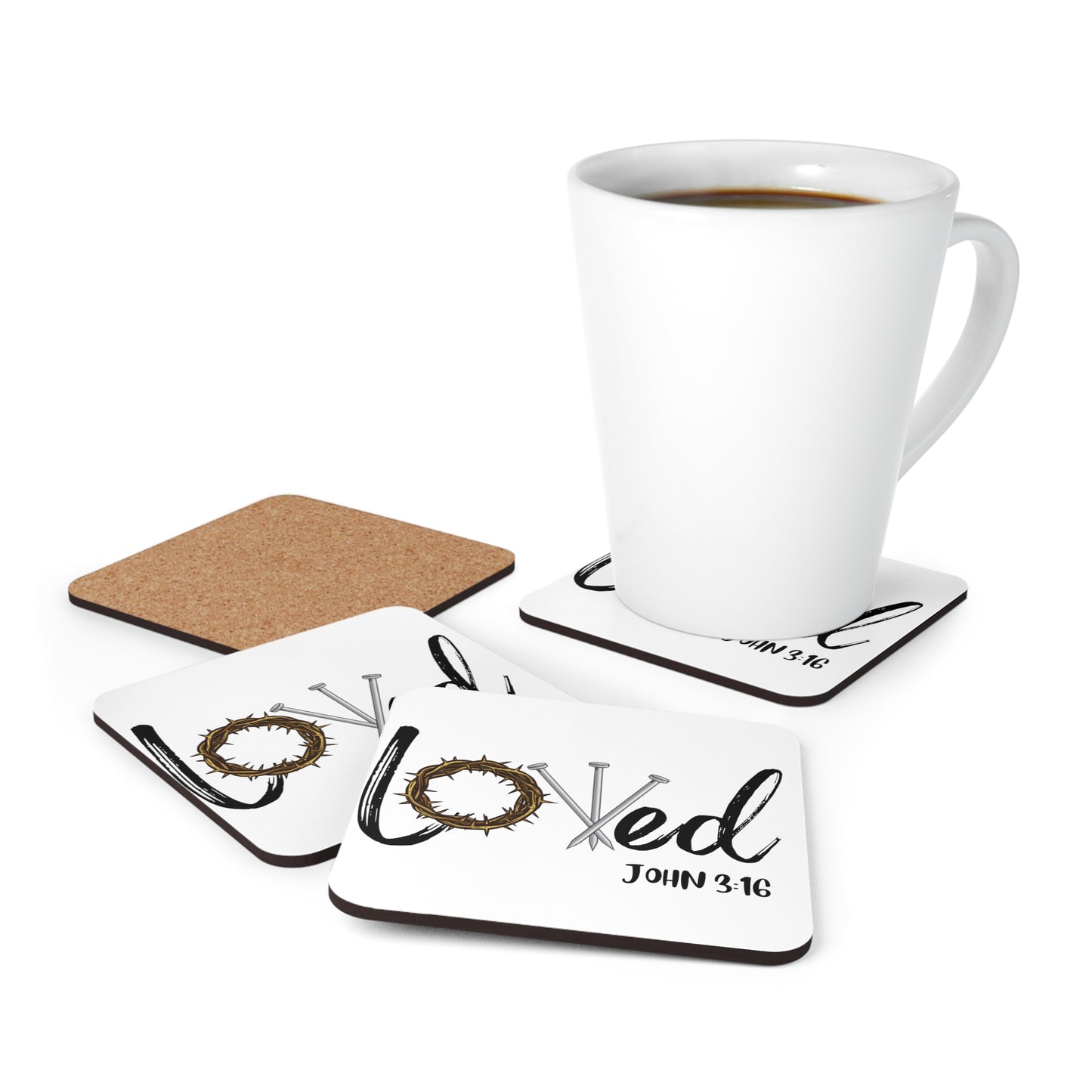 Loved John 3:16 Corkwood Coaster Set