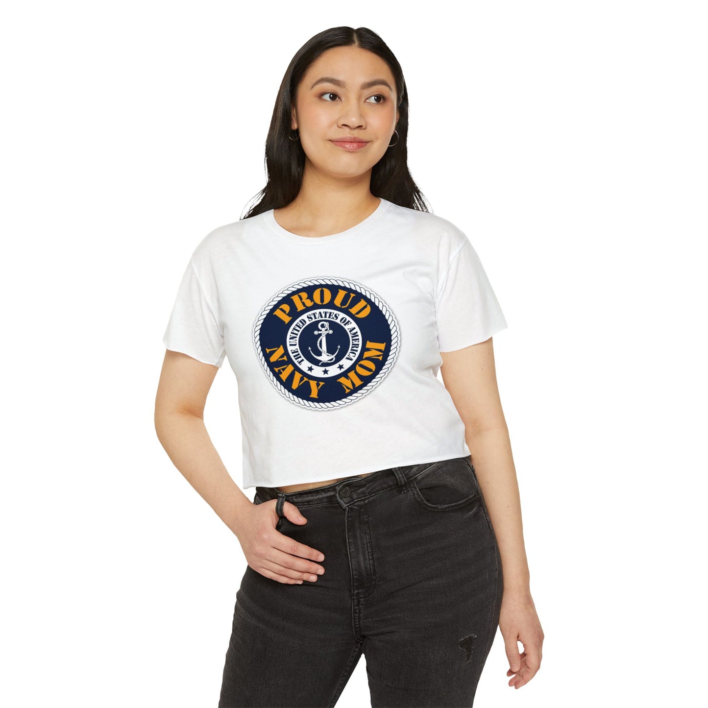 Proud Navy Mom  Crop Top