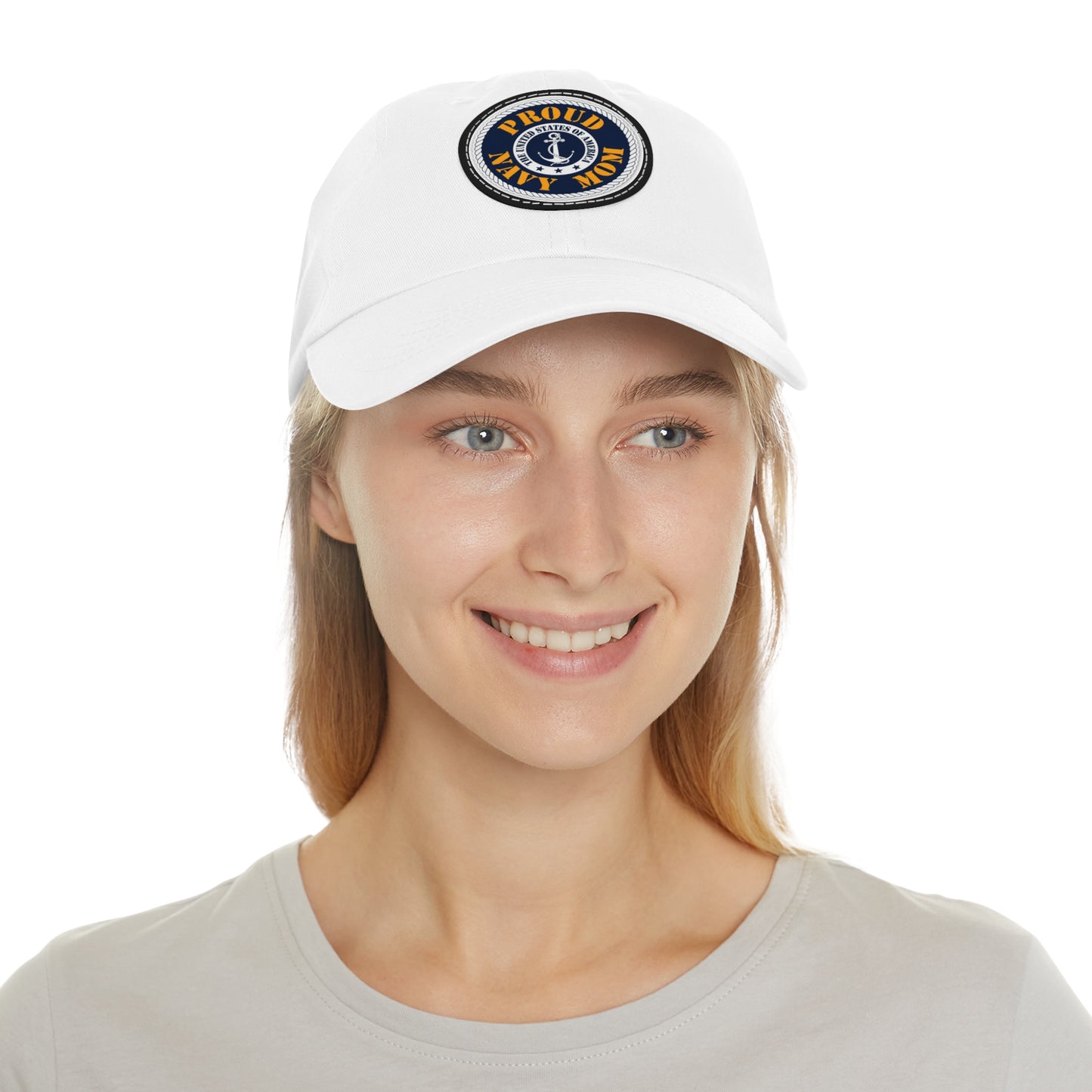 Proud Navy Mom Hat with Leather Patch (Round)