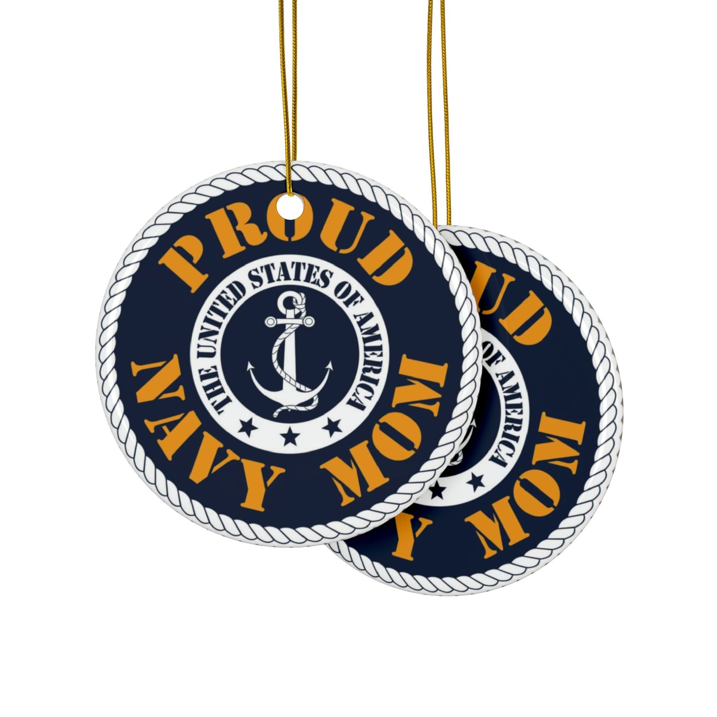 Proud Navy Mom Ceramic Ornaments, 2-Side Print, (1pc, 3pcs, 5pcs, 10pcs)