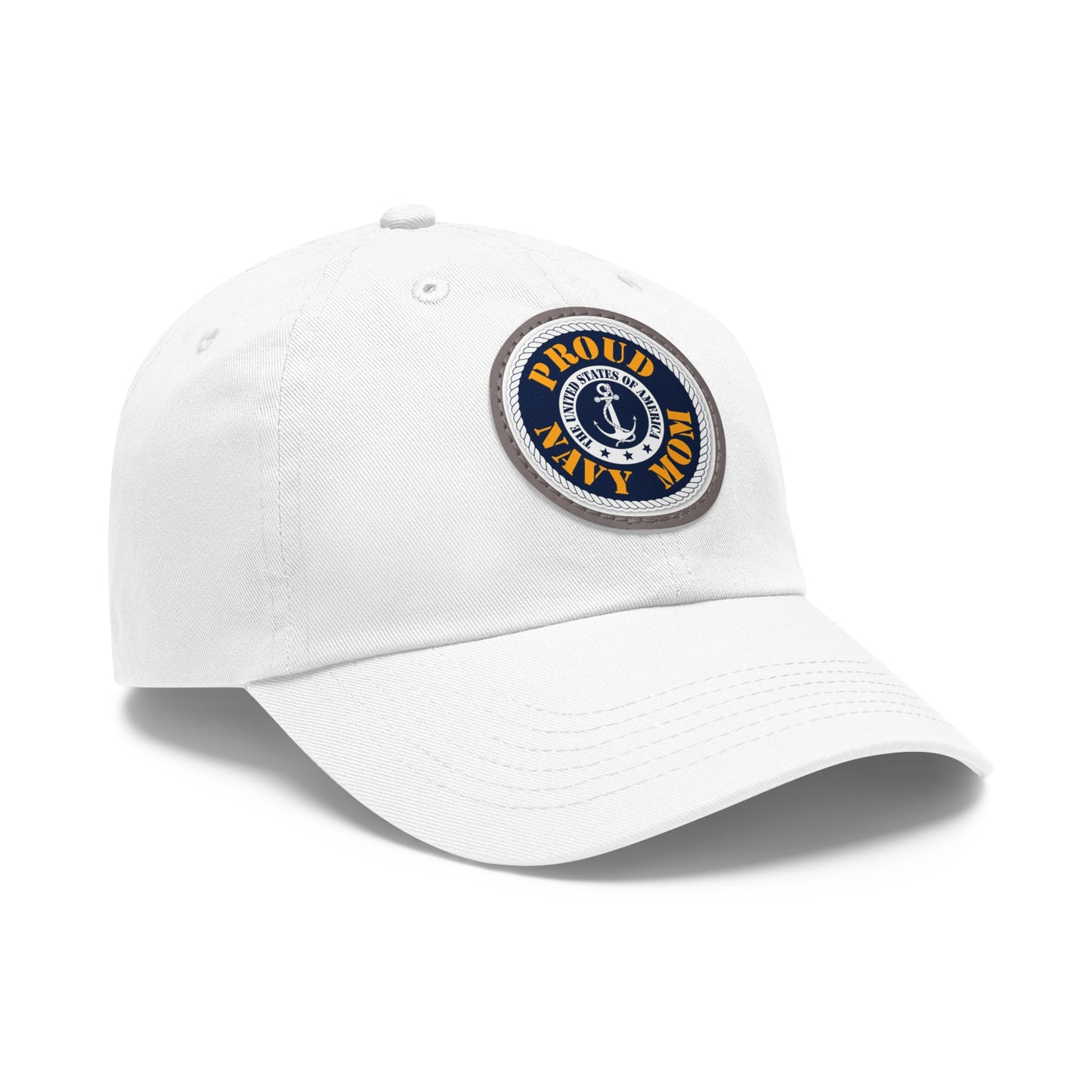 Proud Navy Mom Hat with Leather Patch (Round)