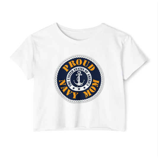 Proud Navy Mom  Crop Top