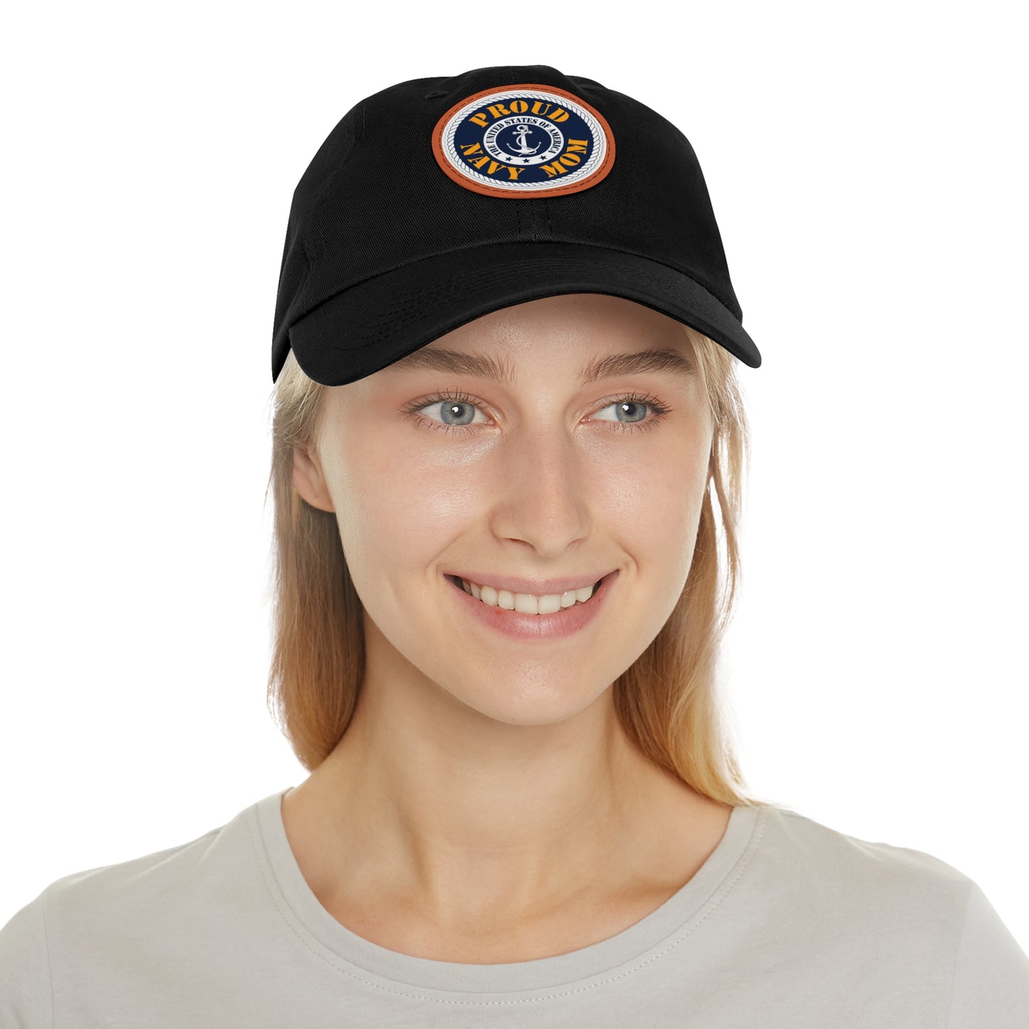 Proud Navy Mom Hat with Leather Patch (Round)