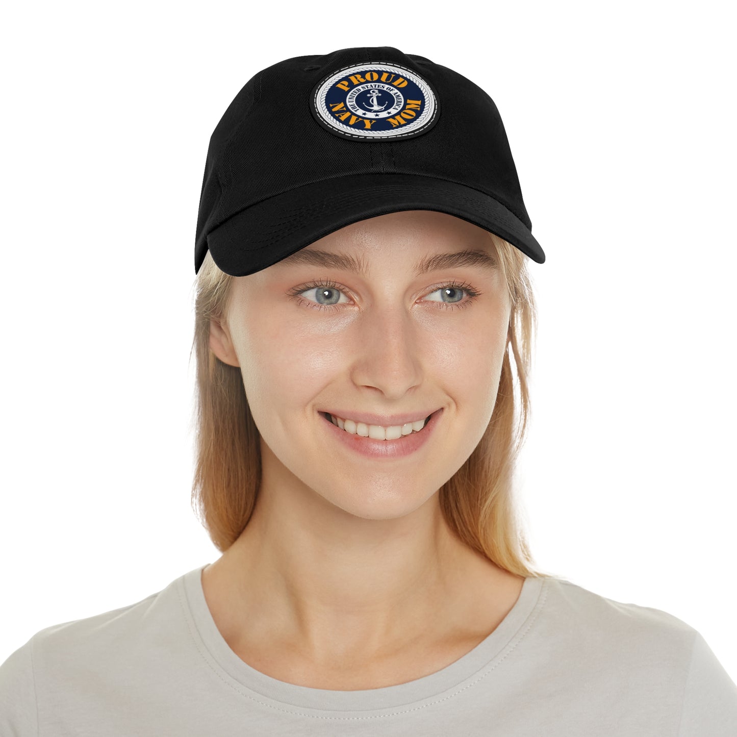 Proud Navy Mom Hat with Leather Patch (Round)