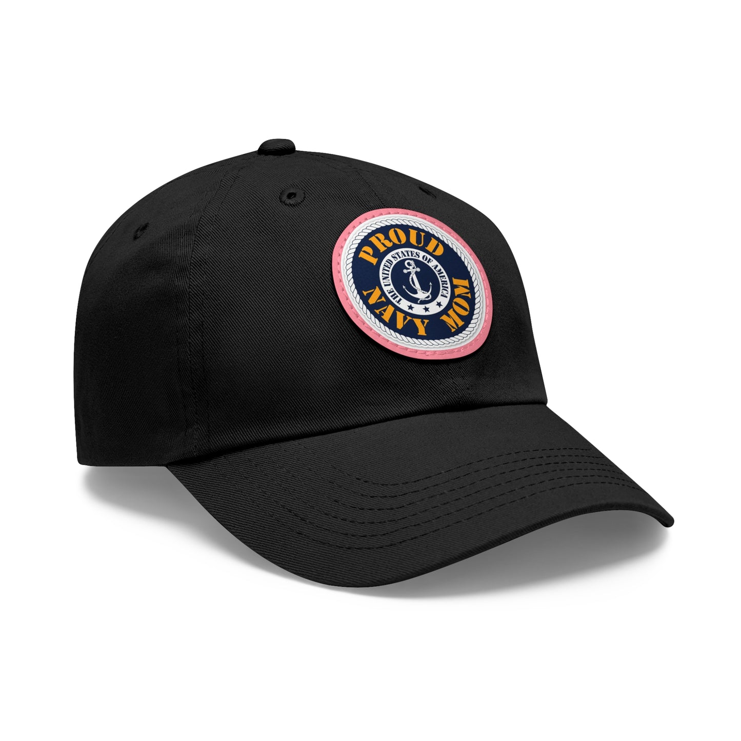 Proud Navy Mom Hat with Leather Patch (Round)