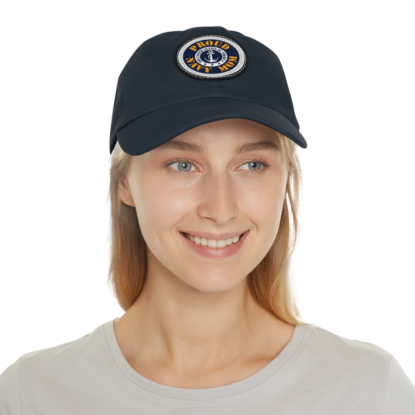 Proud Navy Mom Hat with Leather Patch (Round)