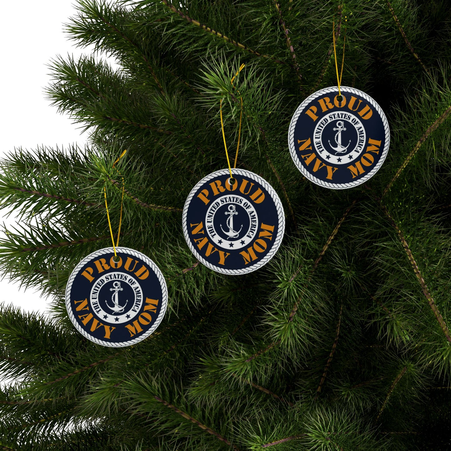 Proud Navy Mom Ceramic Ornaments, 2-Side Print, (1pc, 3pcs, 5pcs, 10pcs)