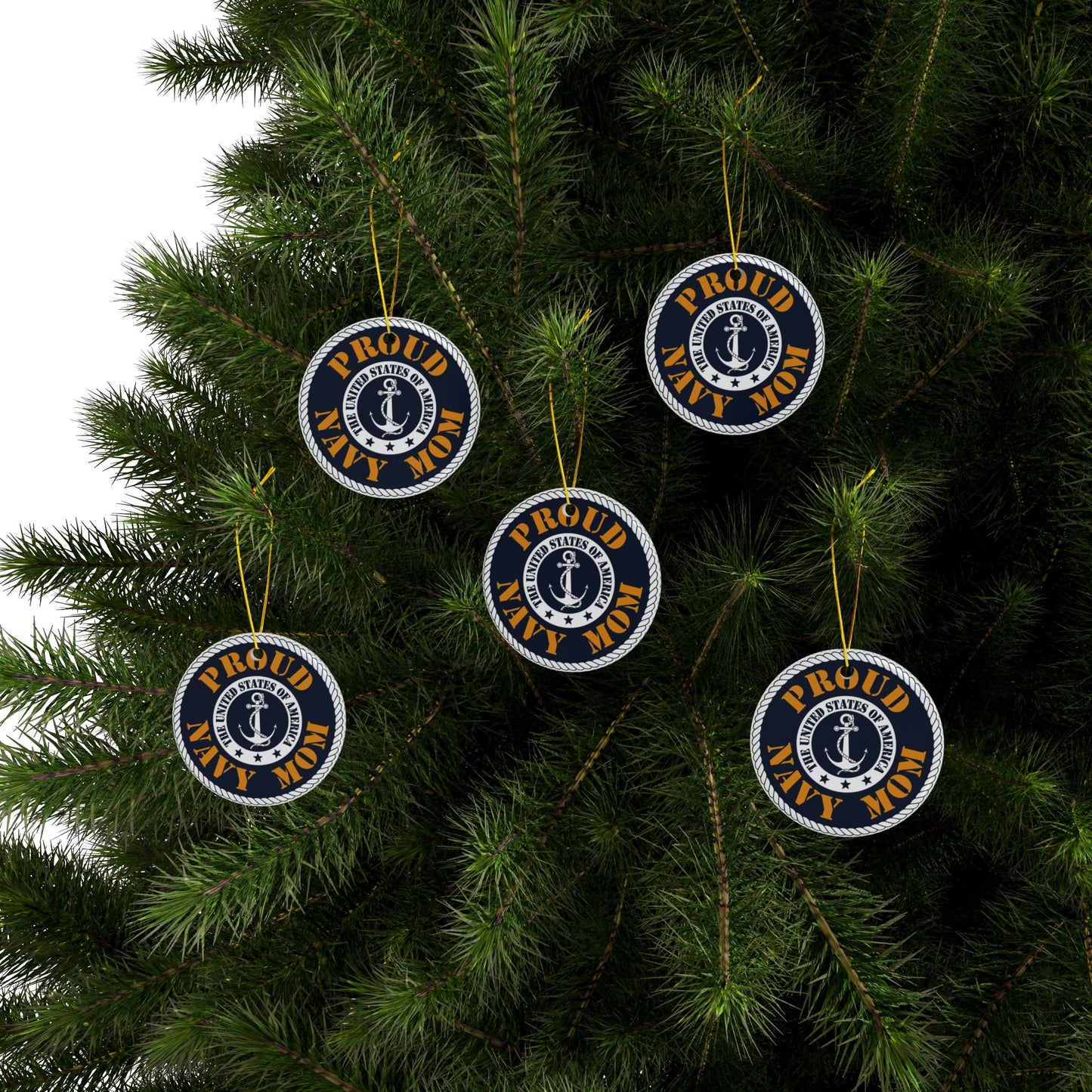 Proud Navy Mom Ceramic Ornaments, 2-Side Print, (1pc, 3pcs, 5pcs, 10pcs)