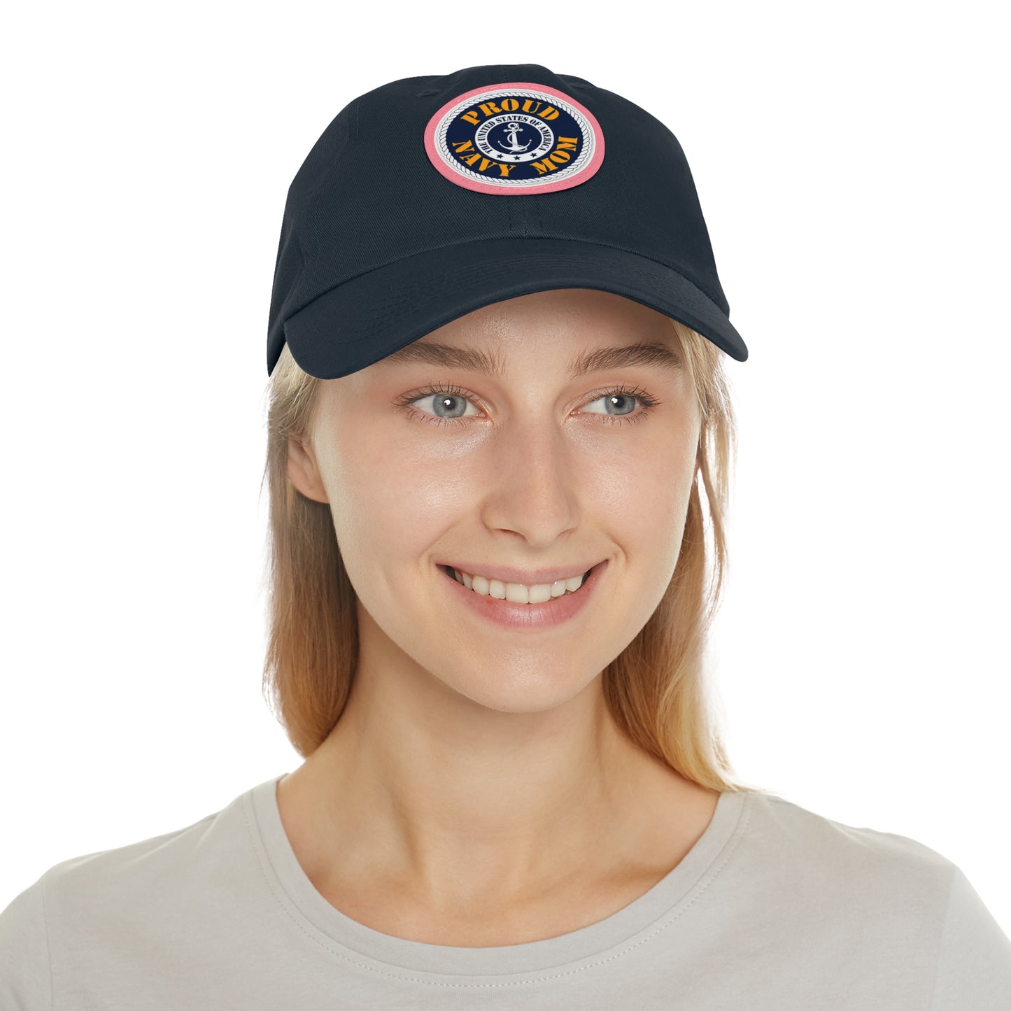 Proud Navy Mom Hat with Leather Patch (Round)