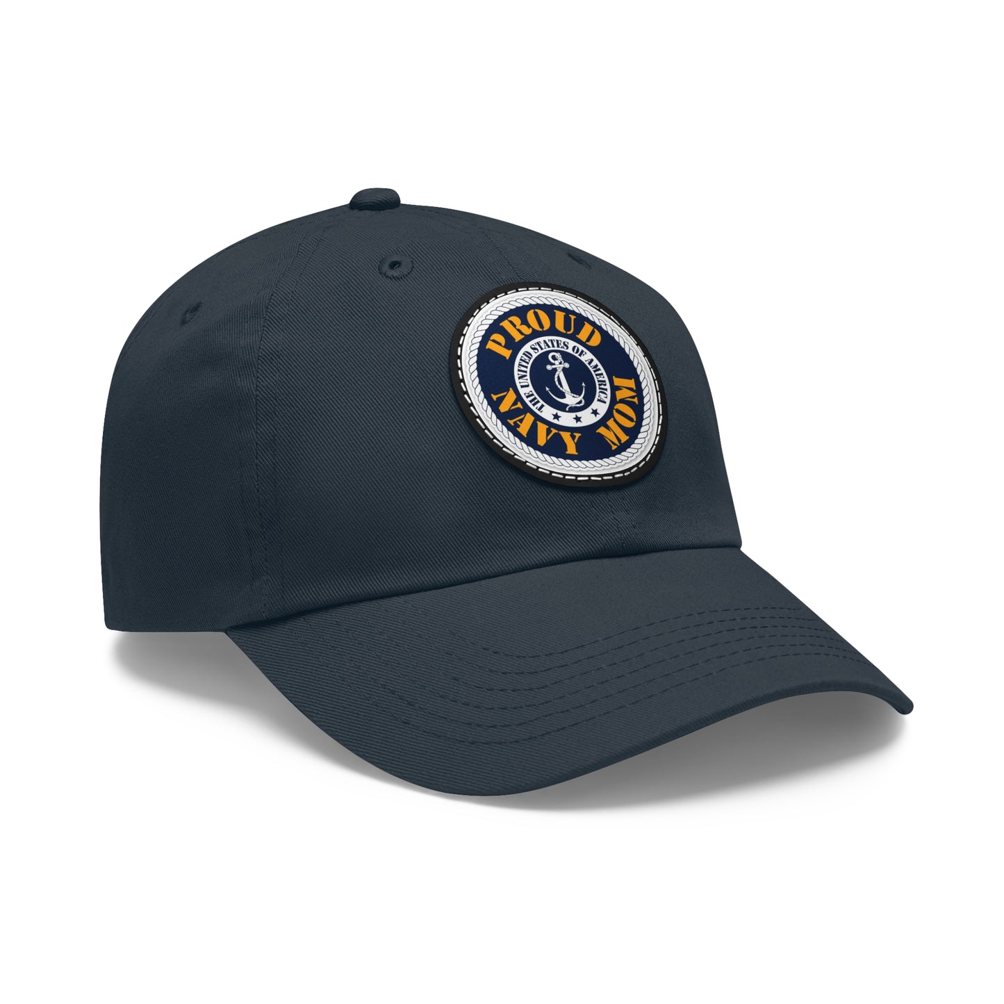 Proud Navy Mom Hat with Leather Patch (Round)