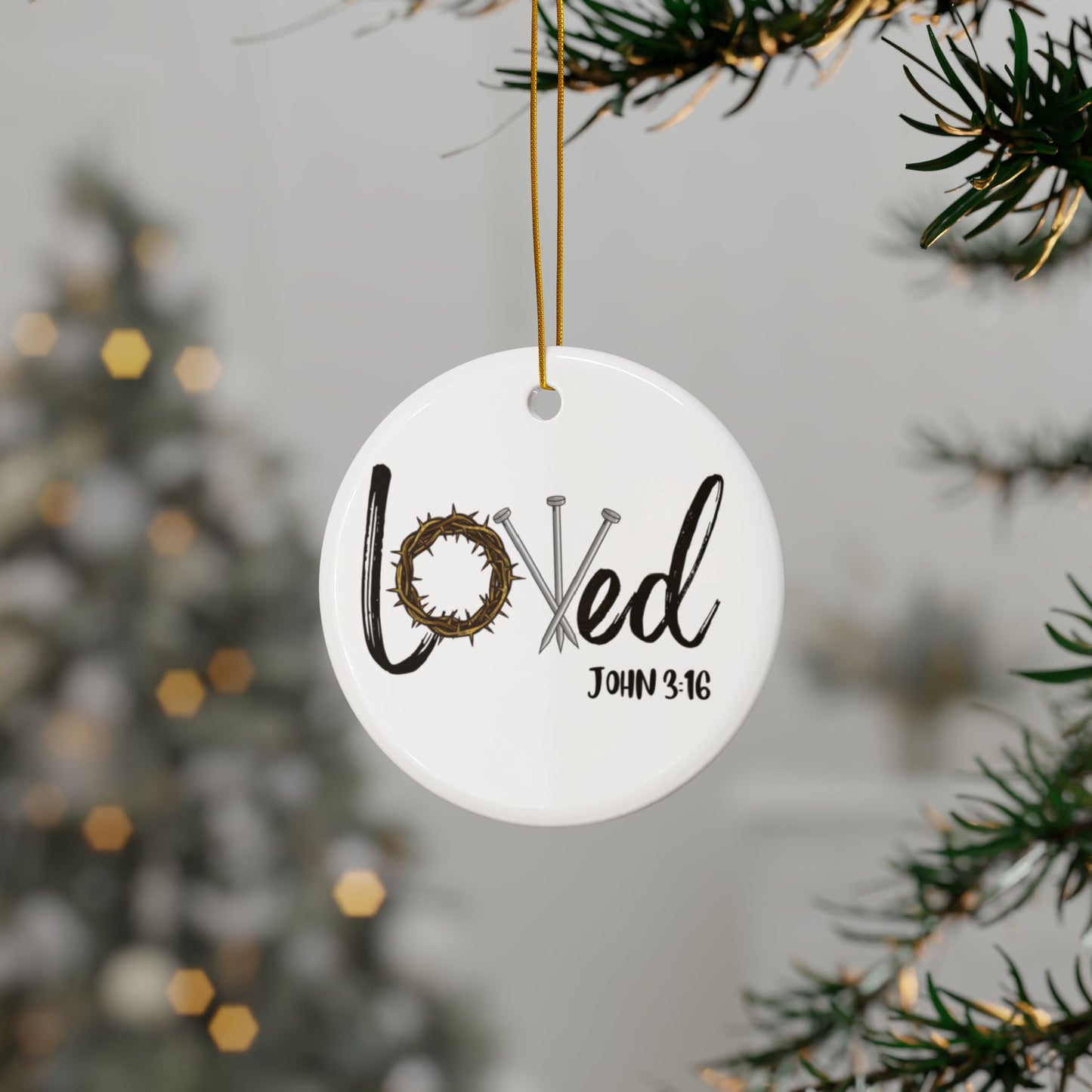 Loved John 3:16 Ceramic Ornaments, 2-Side Print, (1pc, 3pcs, 5pcs, 10pcs)