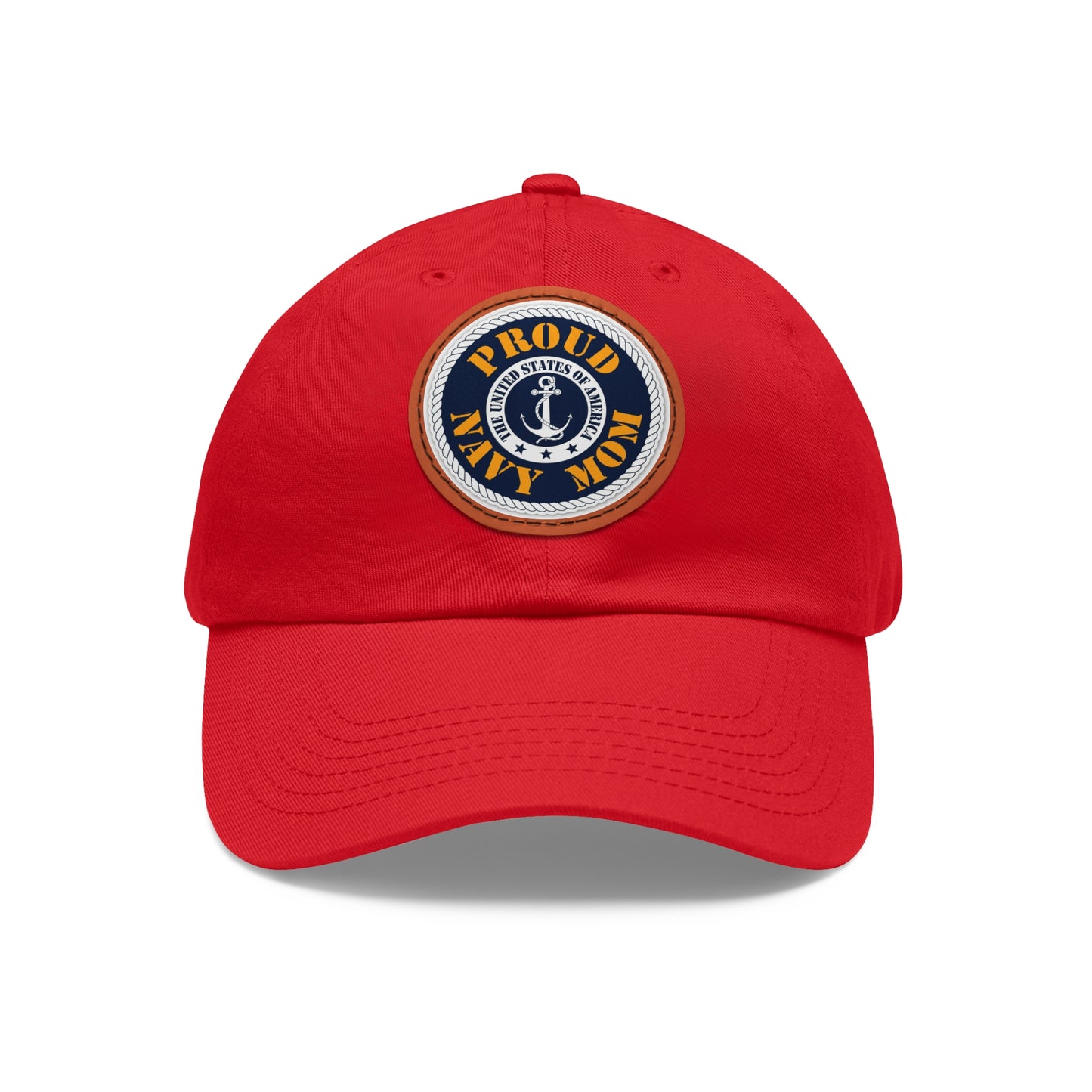 Proud Navy Mom Hat with Leather Patch (Round)