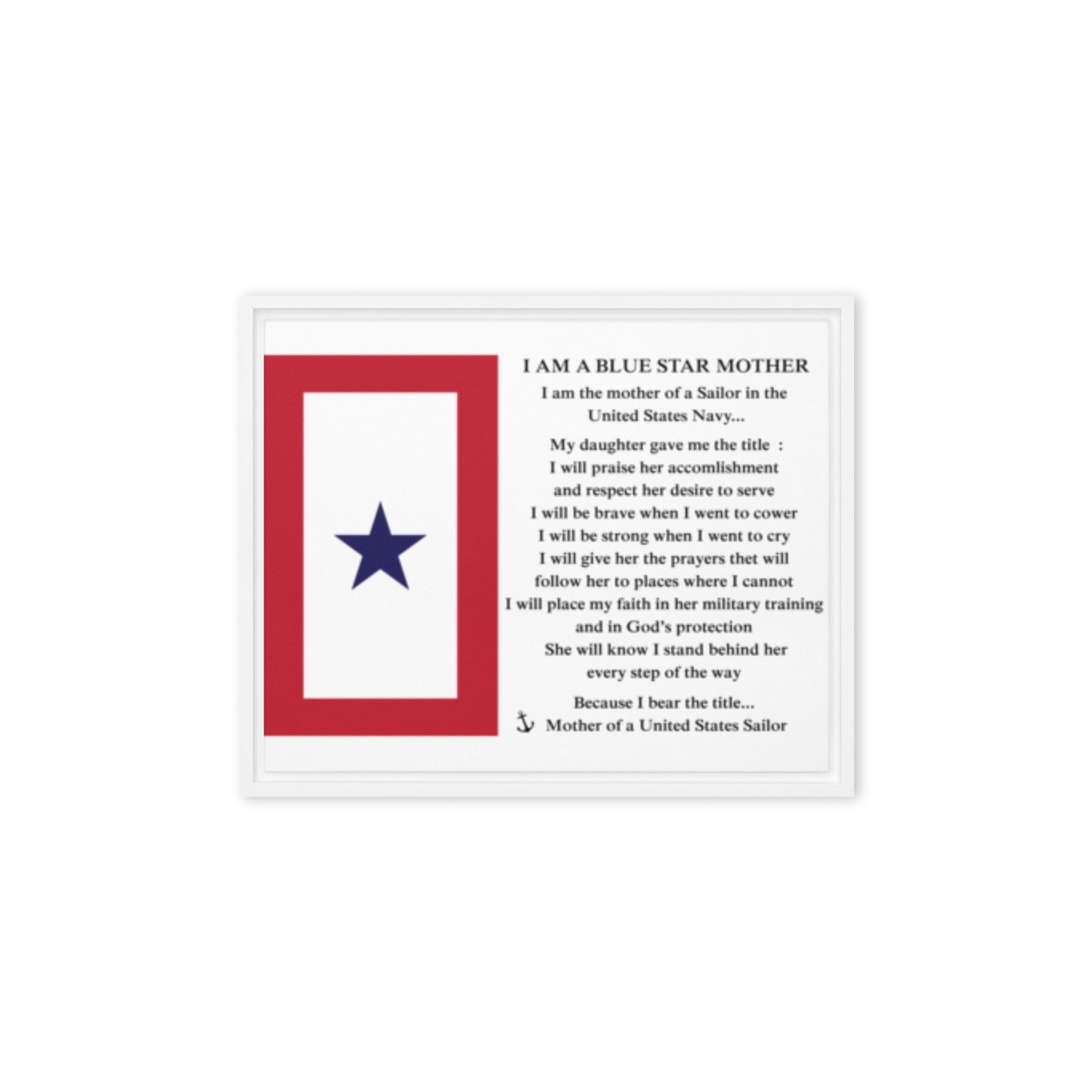 Blue Star Mom Framed canvas (white frame)