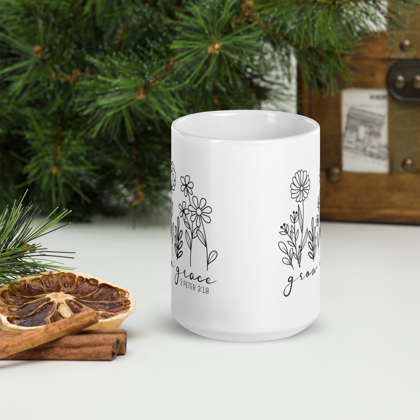 Grow In Grace White glossy coffee mug