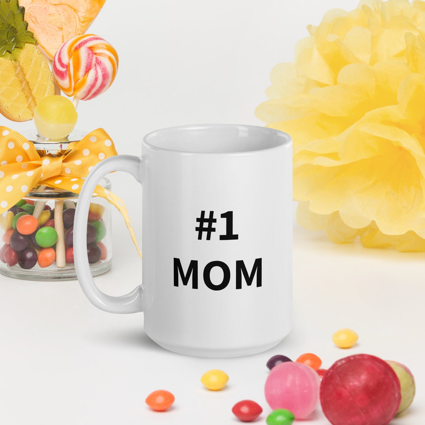 #1 MOM White glossy mug