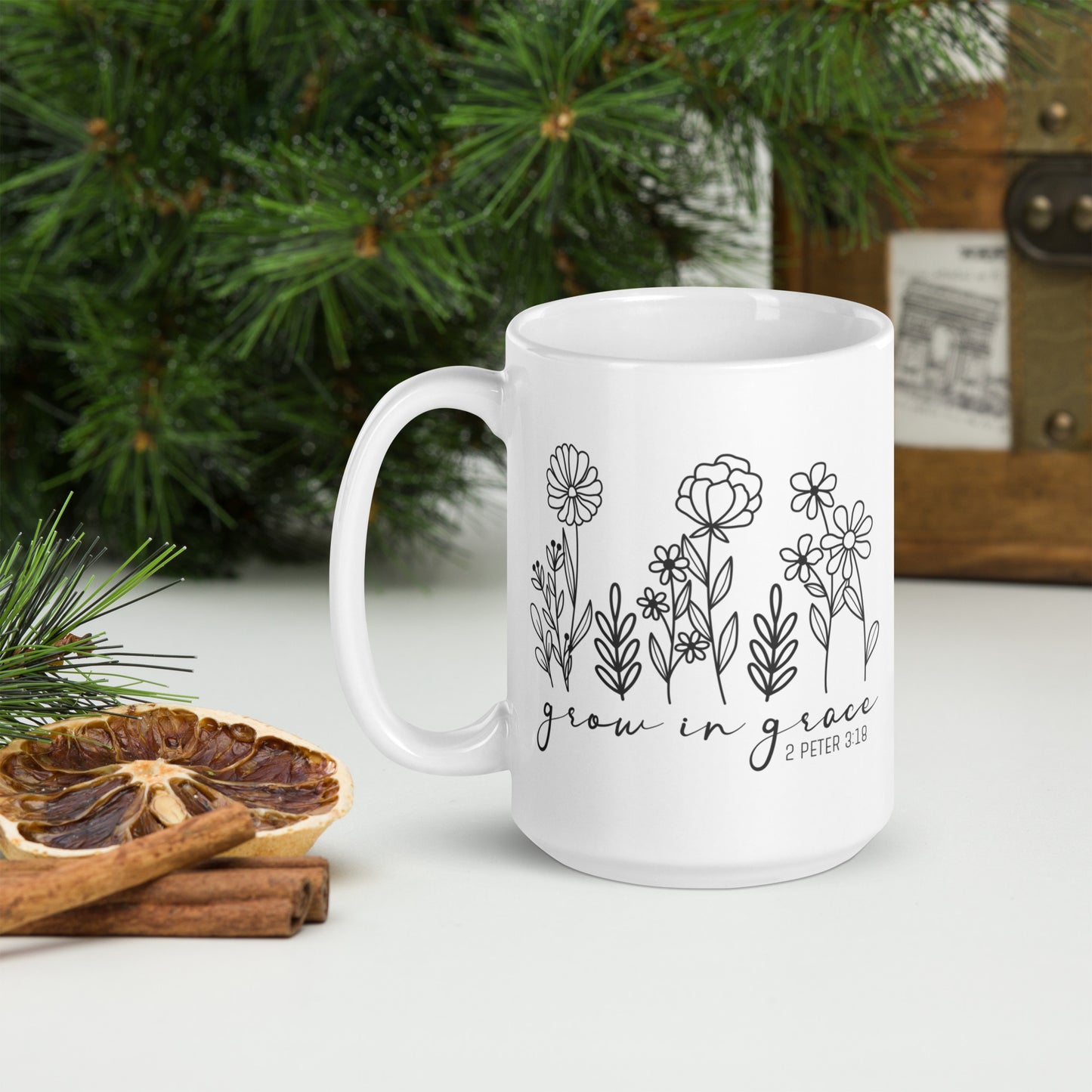 Grow In Grace White glossy coffee mug