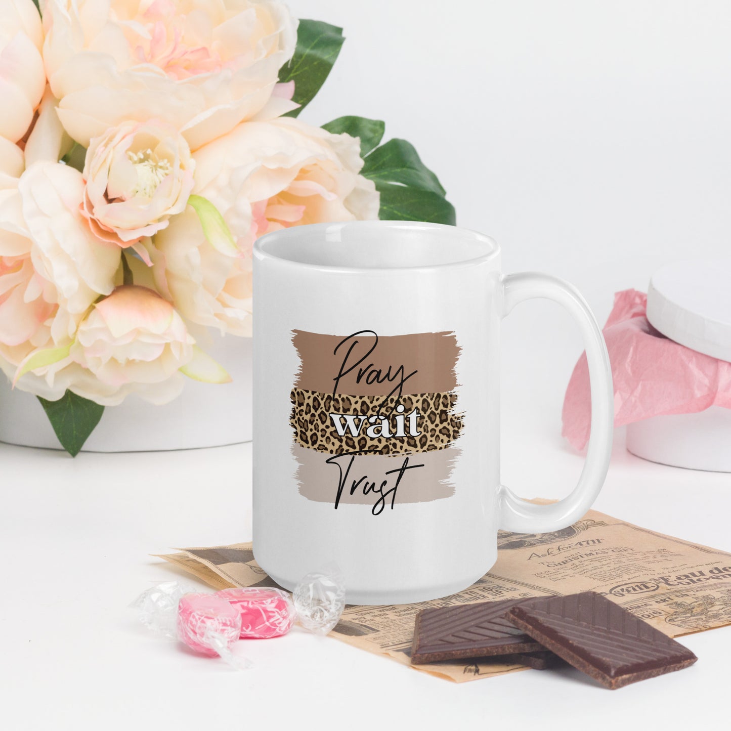 PRAY WAIT TRUST TEA MUG