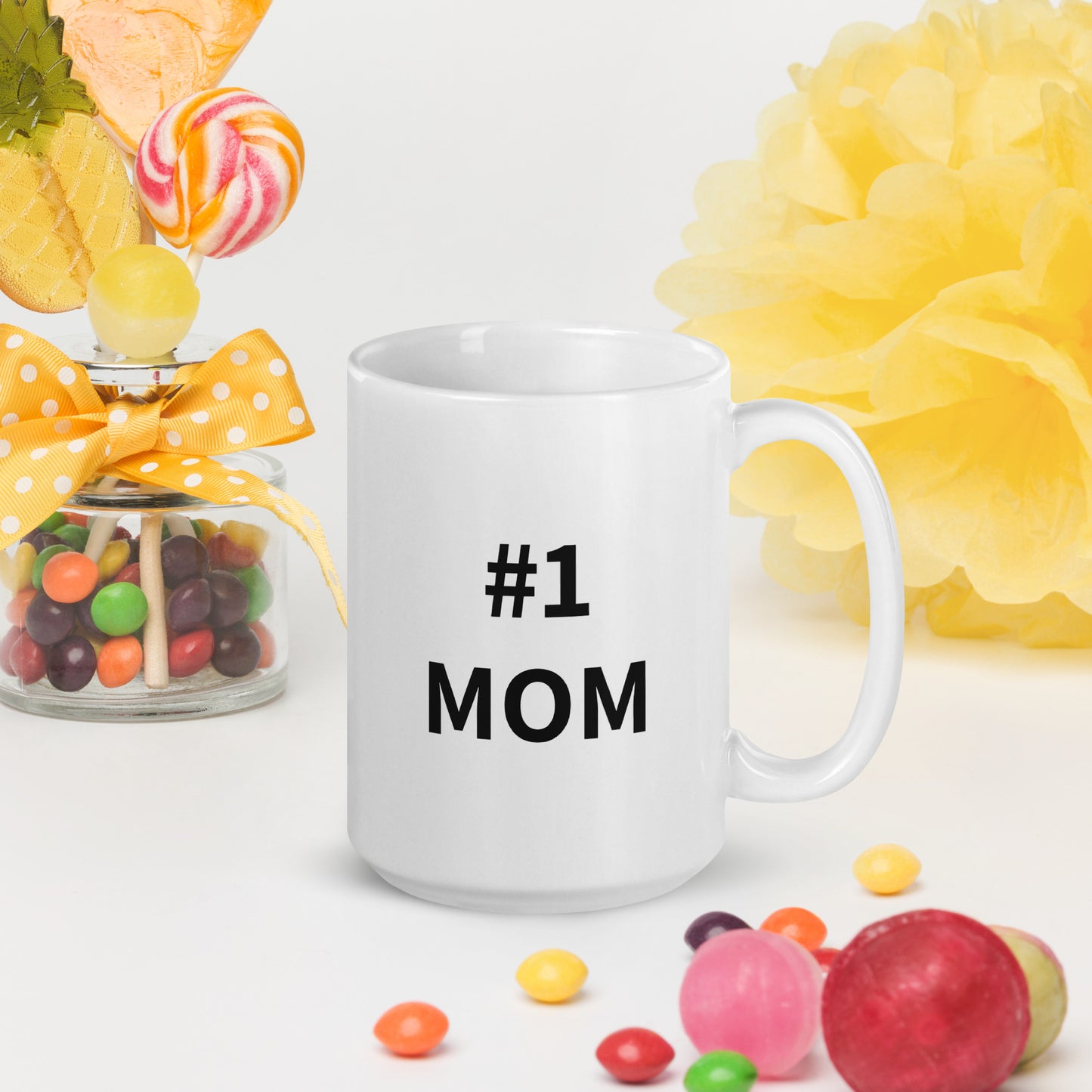 #1 MOM White glossy mug