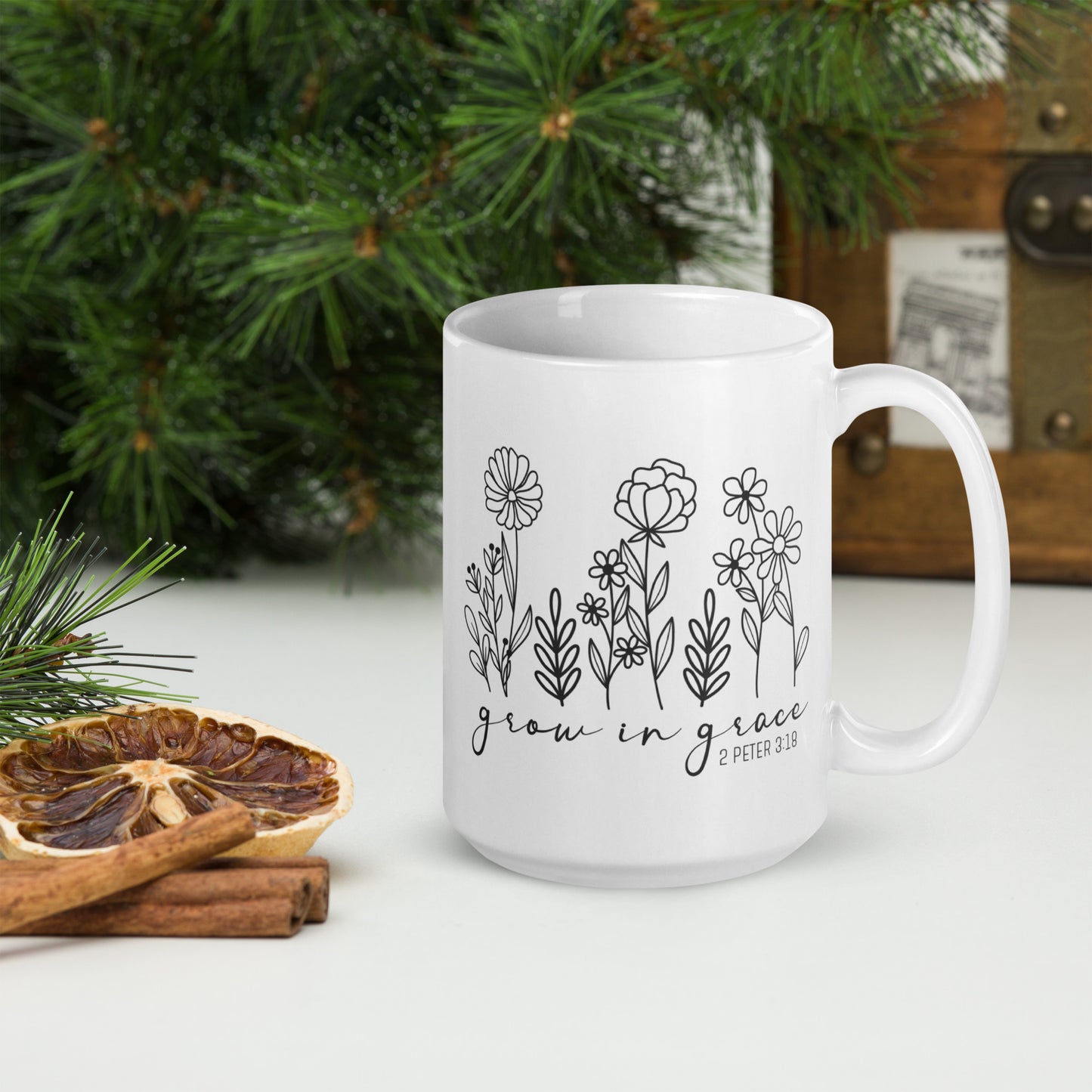 Grow In Grace White glossy coffee mug