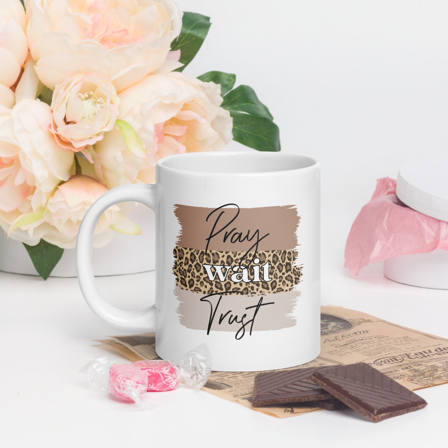 PRAY WAIT TRUST TEA MUG