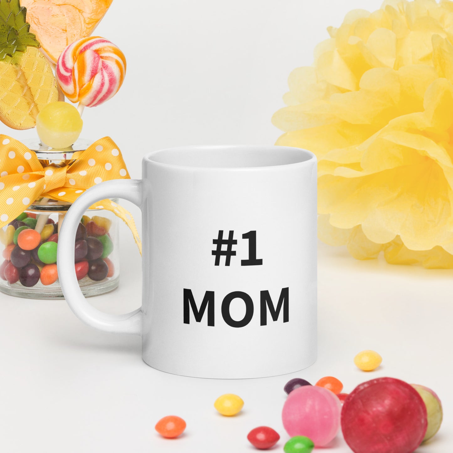 #1 MOM White glossy mug