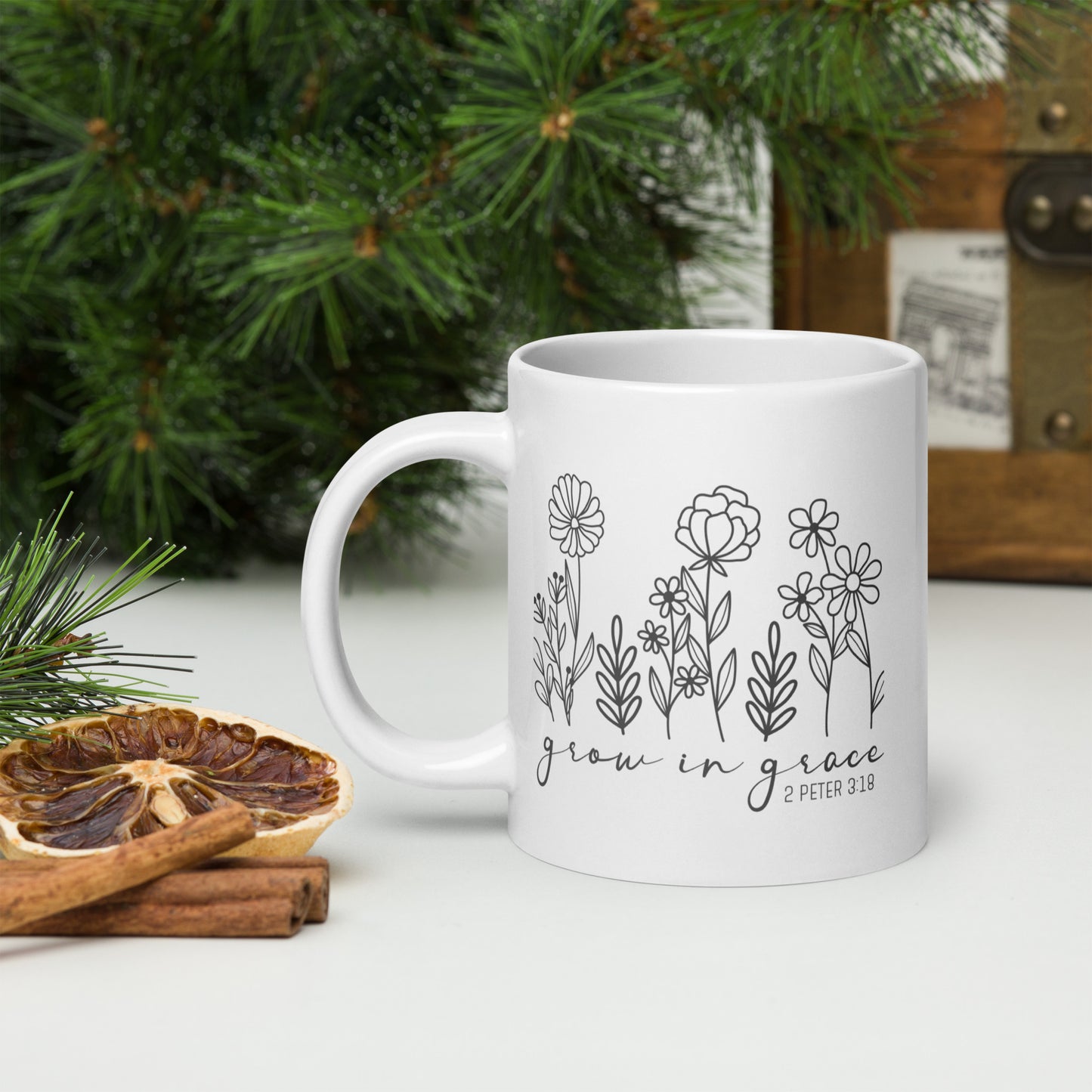 Grow In Grace White glossy coffee mug