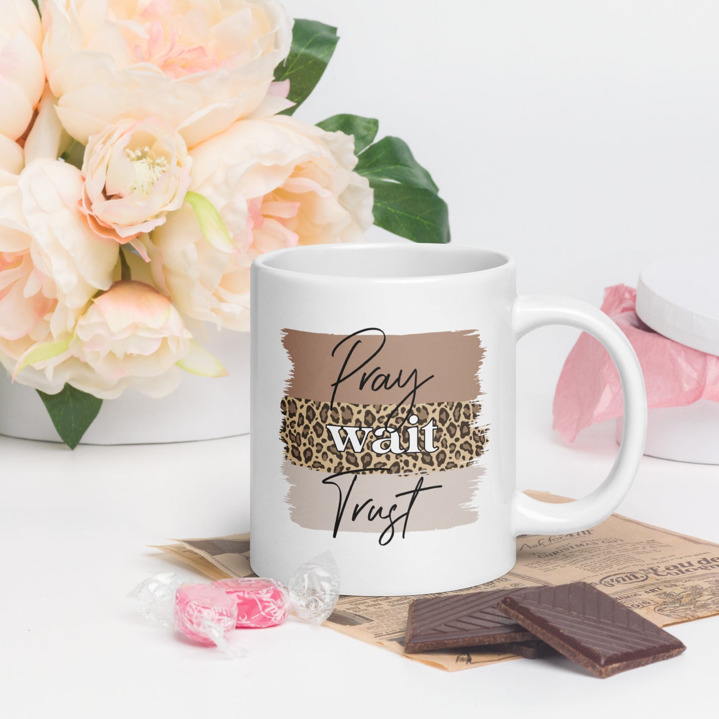 PRAY WAIT TRUST TEA MUG