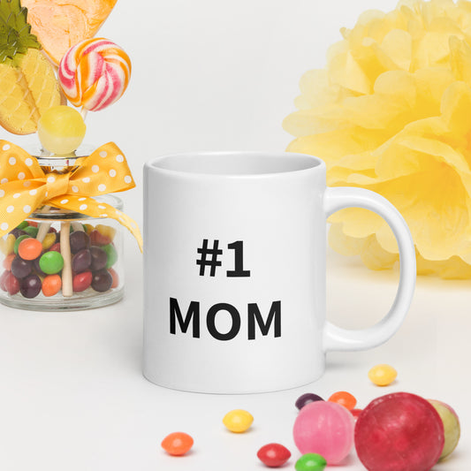 #1 MOM White glossy mug