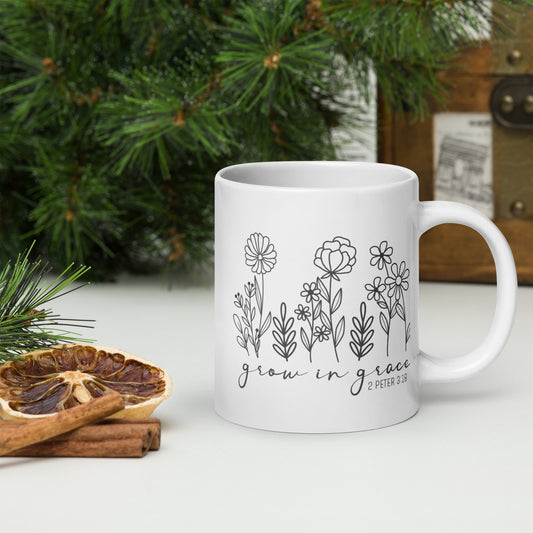 Grow In Grace White glossy coffee mug